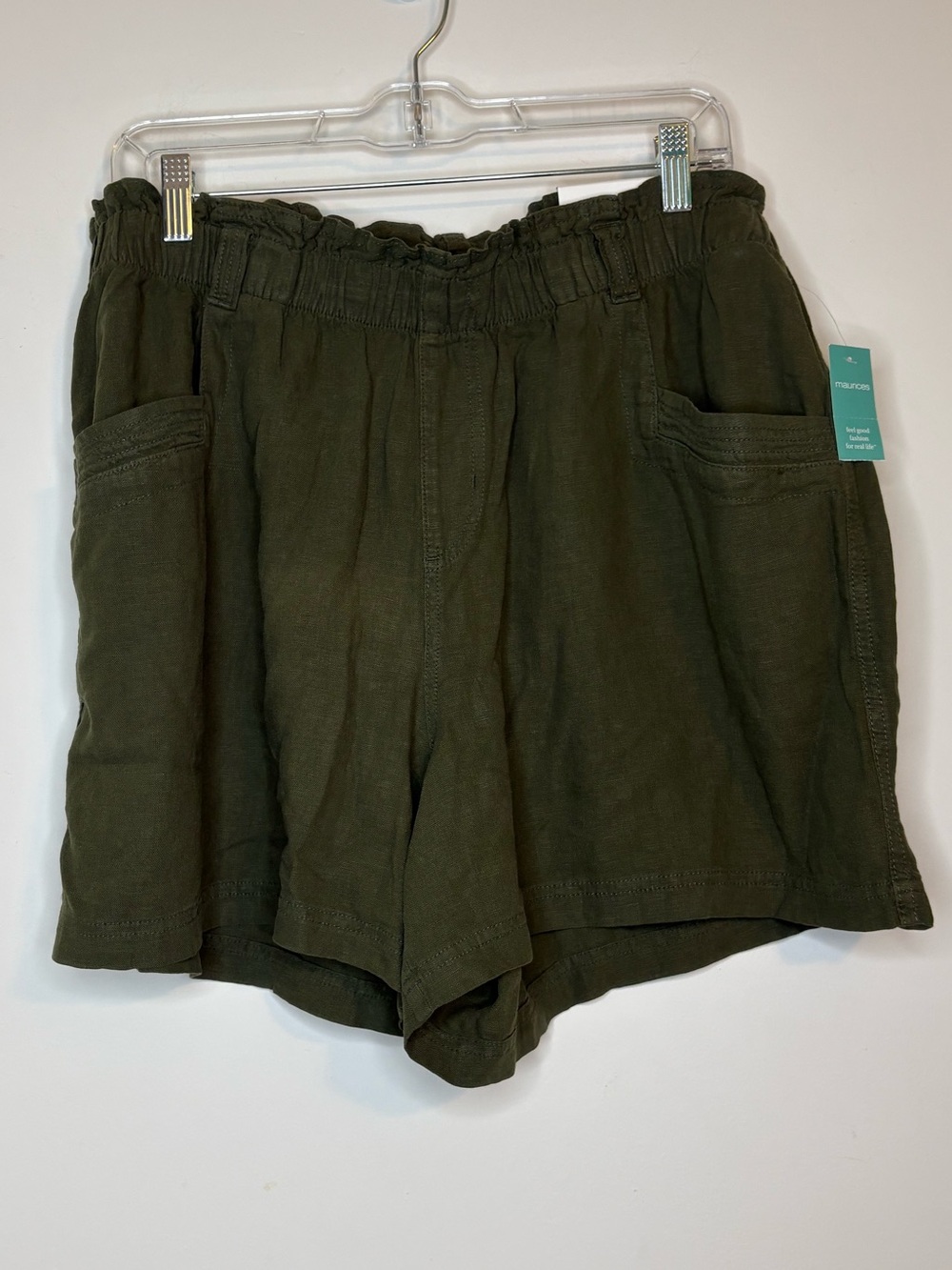 Maurices Olive Green Elastic Waist High Rise Shorts Size XL Linen Blend NWT